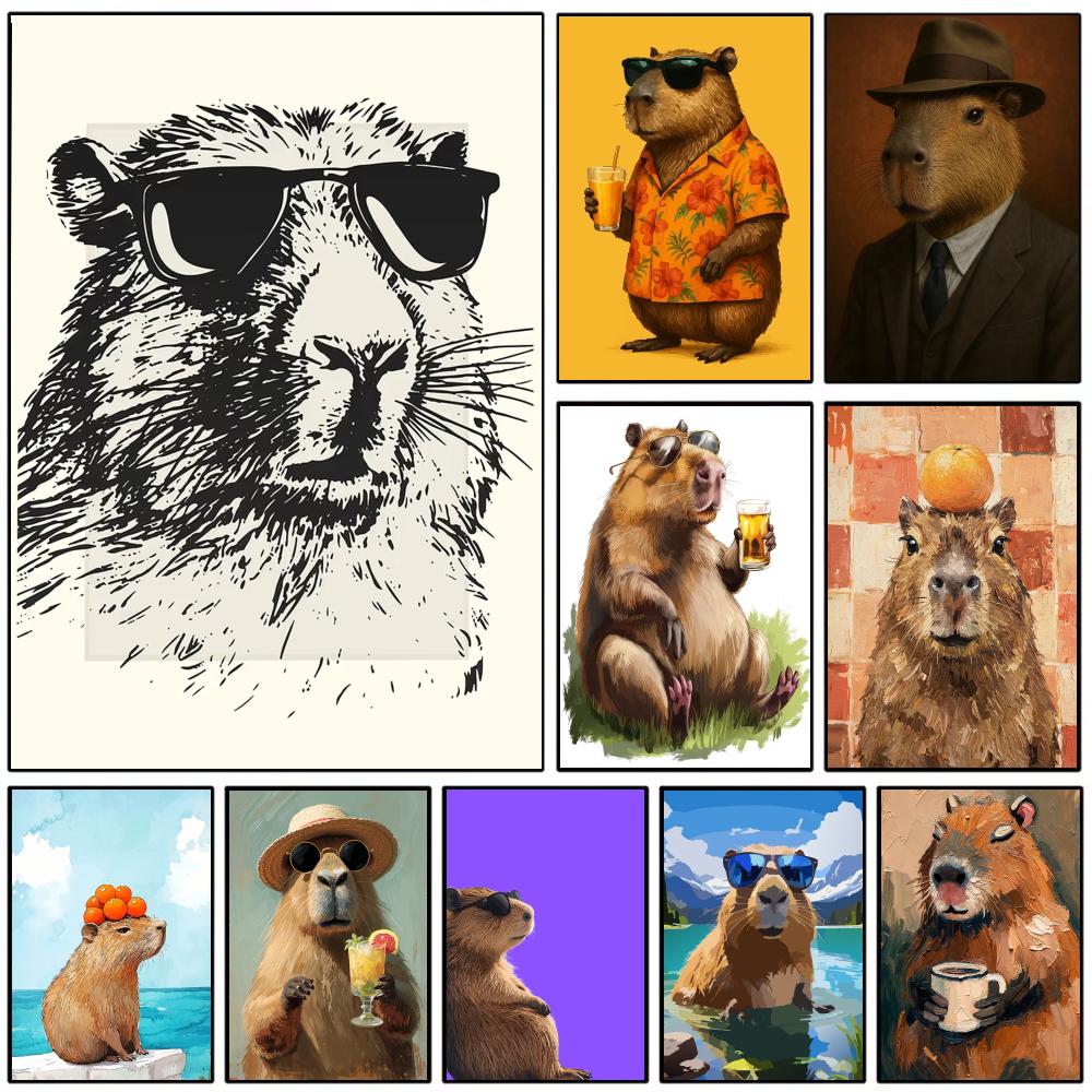 Esports Gaming Lounge - Sunglasses Capybara Print Wall Poster Self-adhesive