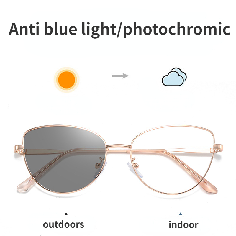 Gaming Glasses Blue - Cat Eye Photochromic Glasses Retro Metal