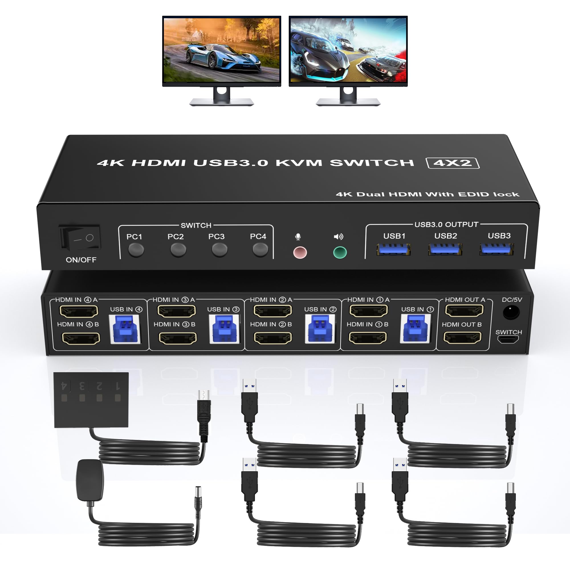 Dual Monitor Stand - 4K USB 3.0 KVM Switch HDMI