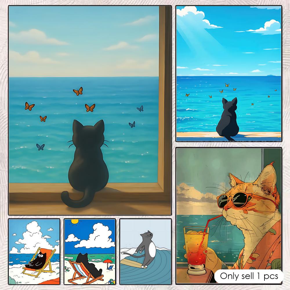 Cat on Beach Poster Wall Art R - Esports Gaming Lounge 评论和价格