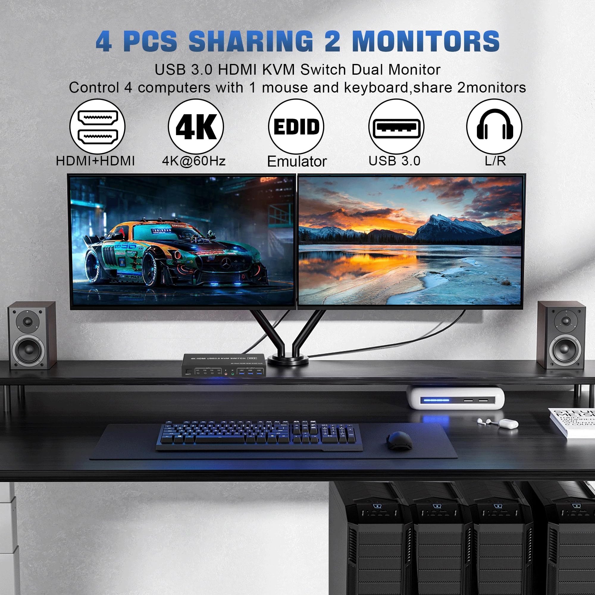 4K USB 3.0 KVM Switch HDMI Dua - Dual Monitor Stand 评论和价格