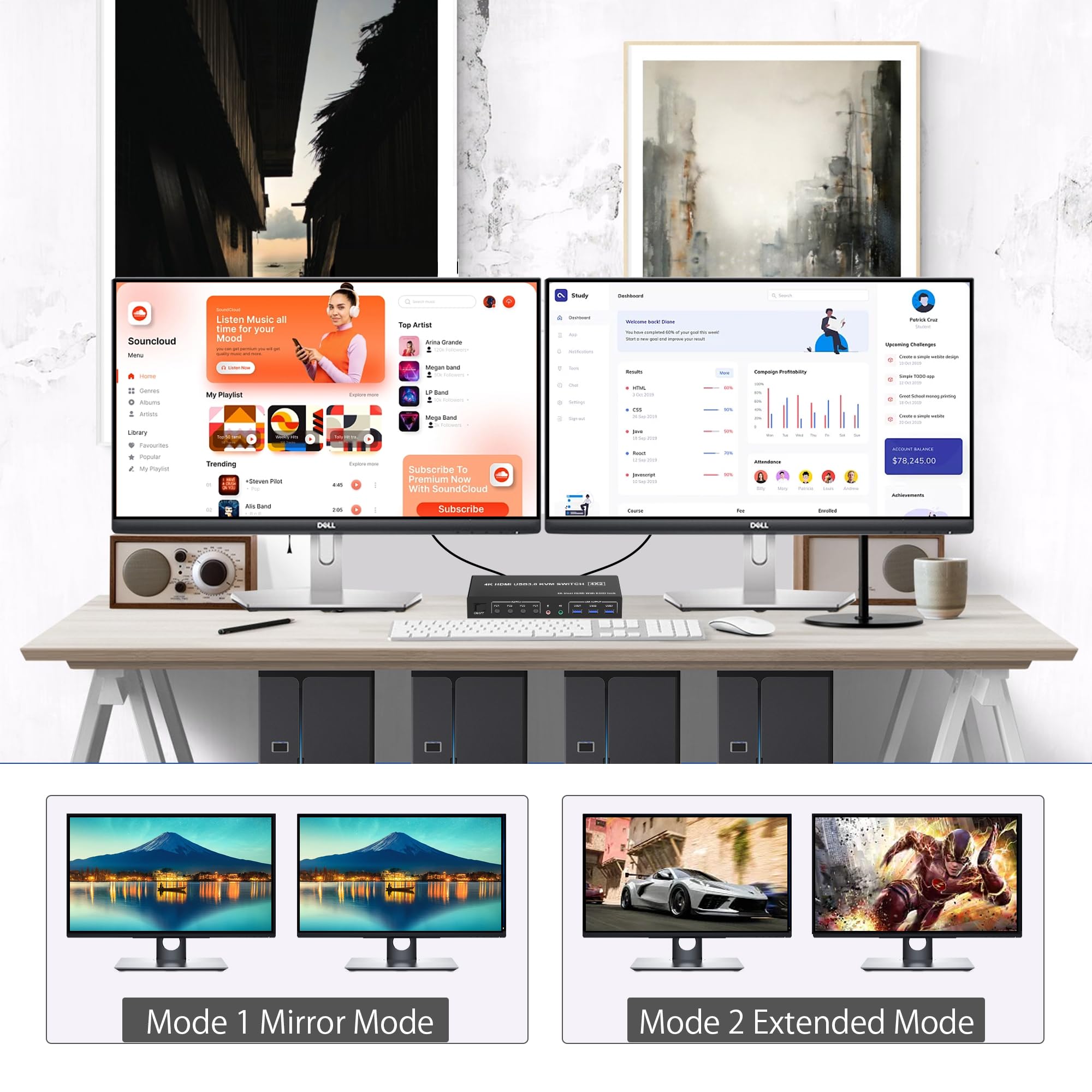 4K USB 3.0 KVM Switch HDMI Dua - Dual Monitor Stand 评论和价格